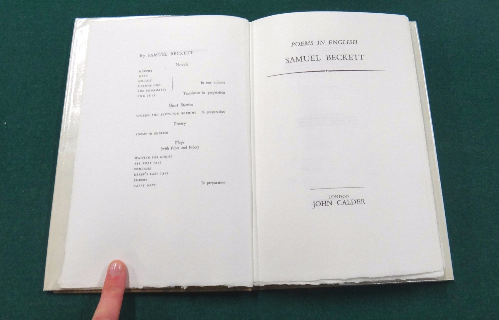 Appraisal: BECKETT Samuel Poems in English Limited Edition gilt-lettered mottled fabric