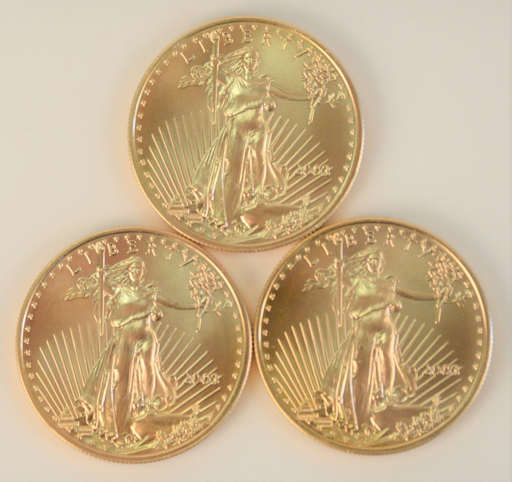 Appraisal: Three Gold Eagles oz each Three Gold Eagles oz each