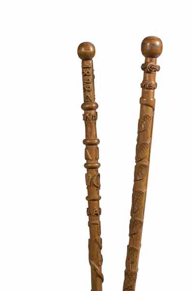 Appraisal: Masonic ''W Lewis'' Folk Art Canes Lot of two folk