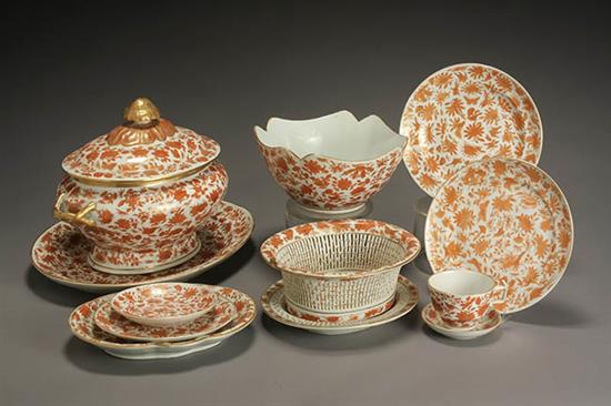 Appraisal: Chinese Export Gilt Orange 'Sacred Bird and Butterfly' Pattern Assembled