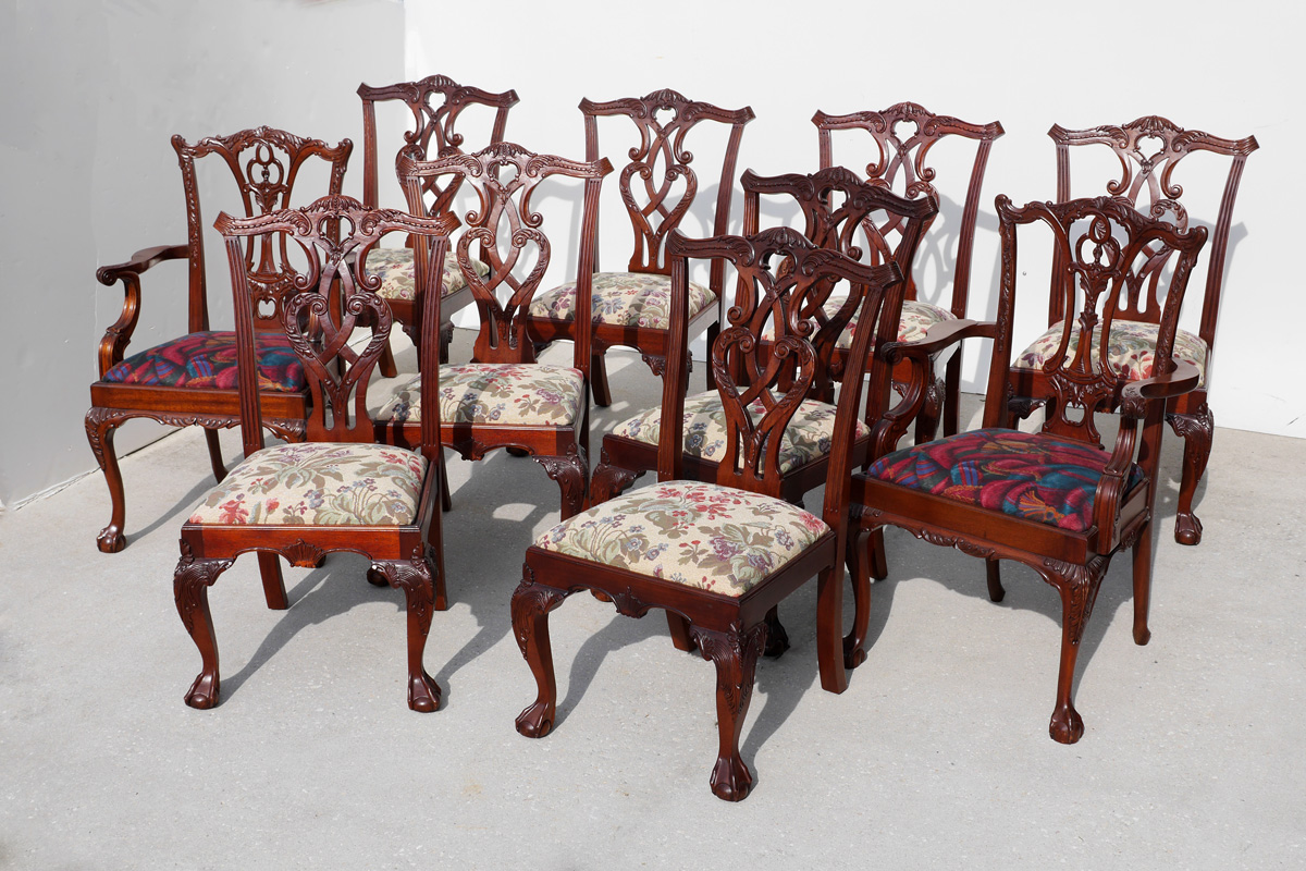 Appraisal: CARVED MAHOGANY CHIPPENDALE STYLE CHAIRS chairs total with the side