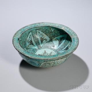 Appraisal: Turquoise Blue and Black Deep Bowl Turquoise Blue and Black