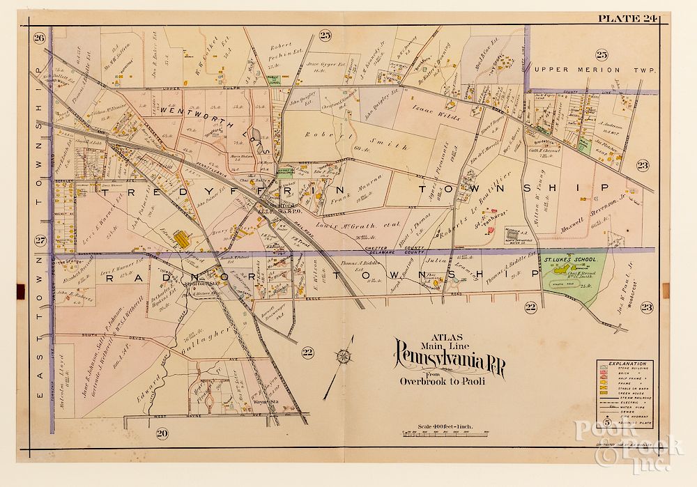 Appraisal: Five Atlas Main Line Pennsylvania Rail Road Maps Exclusive on