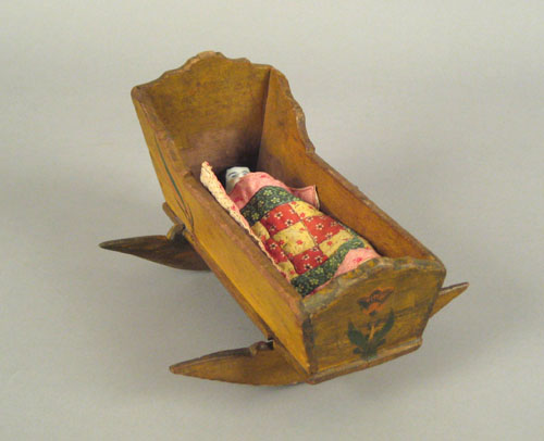 Appraisal: Jonas Weber Lancaster Pennsylvania - miniature painted cradle with orange