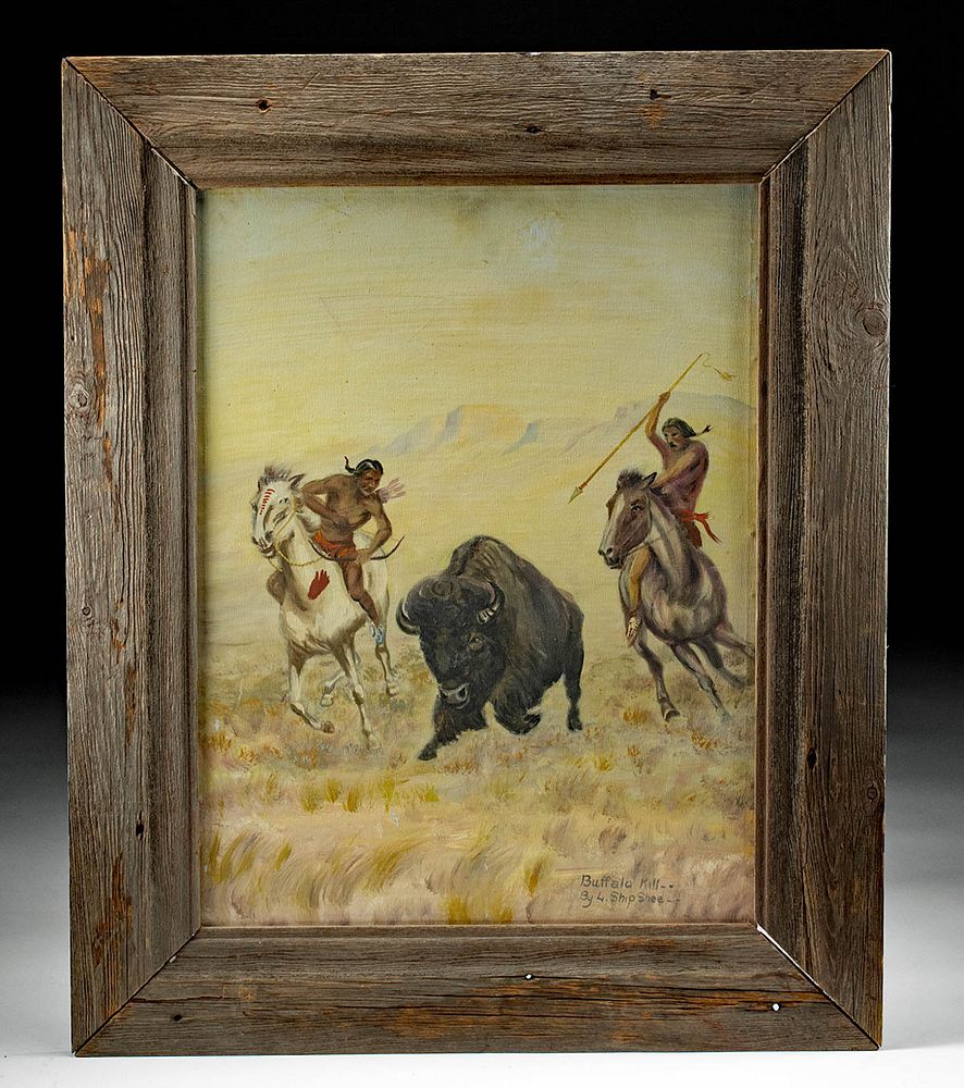 Appraisal: Framed Signed L ShipShee Painting Buffalo Kill s Louis Shipshee