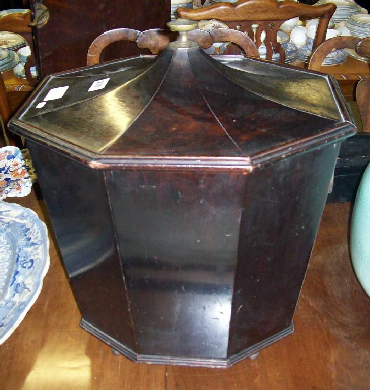 Appraisal: A mahogany coal box of octagonal form -