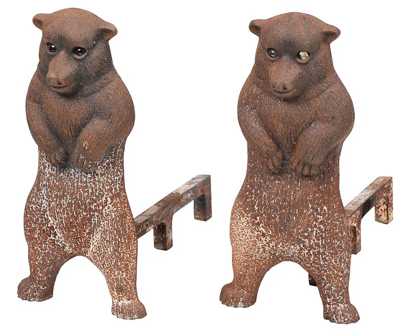 Appraisal: Pair of Cast Iron Bear Form Andirons early th century