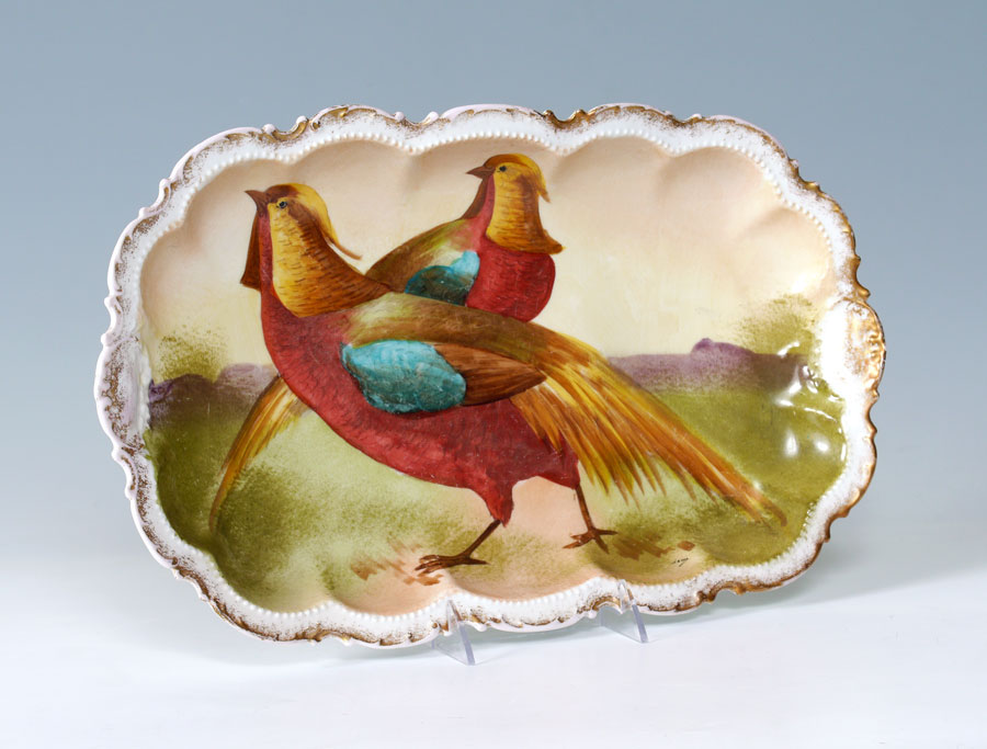 Appraisal: LIMOGES HAND PAINTED PHEASANT SERVING PLATTER Scene of pheasants in