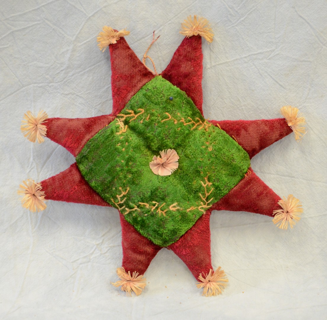 Appraisal: Pennsylvania red green velvet star pincushion c - - dia