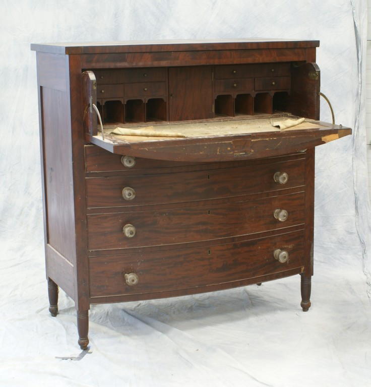 Appraisal: Transitional Sheraton Empire Bow Front Chest with Desk drawers with