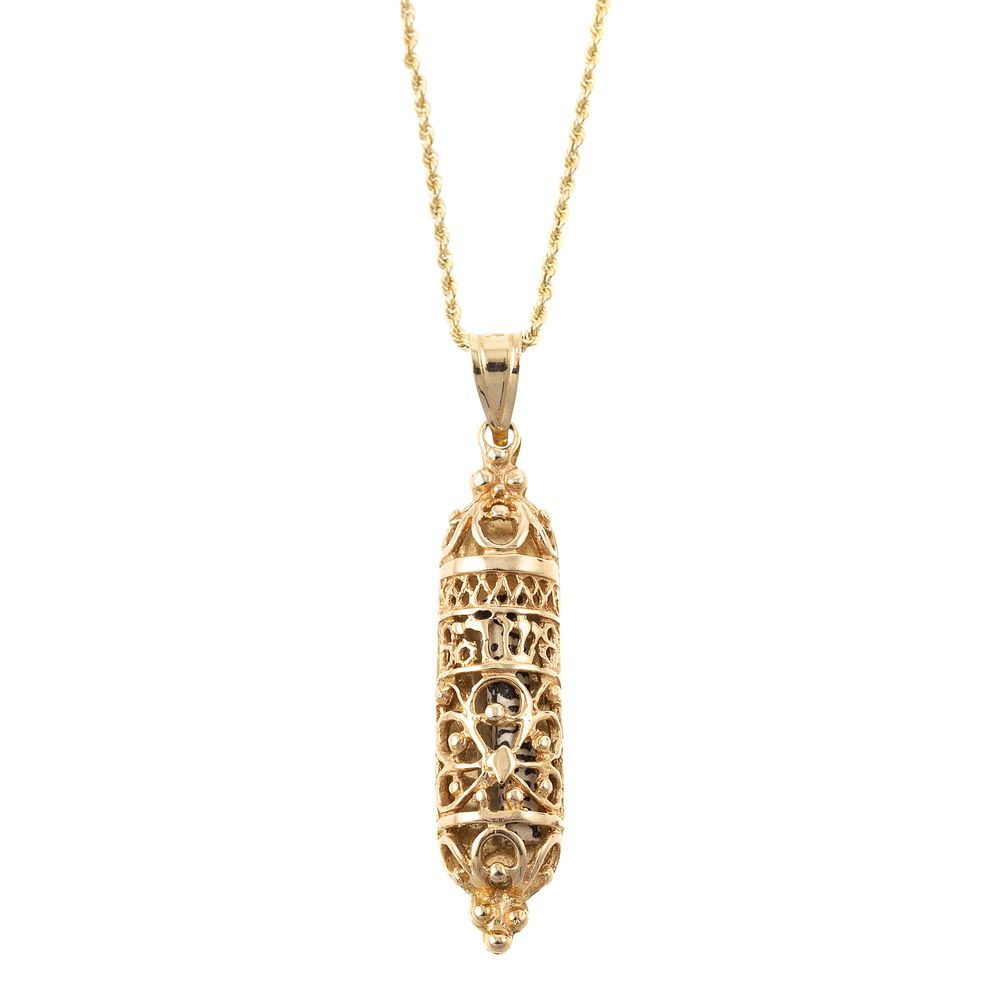 Appraisal: A K Openwork Torah Pendant on a K Chain K