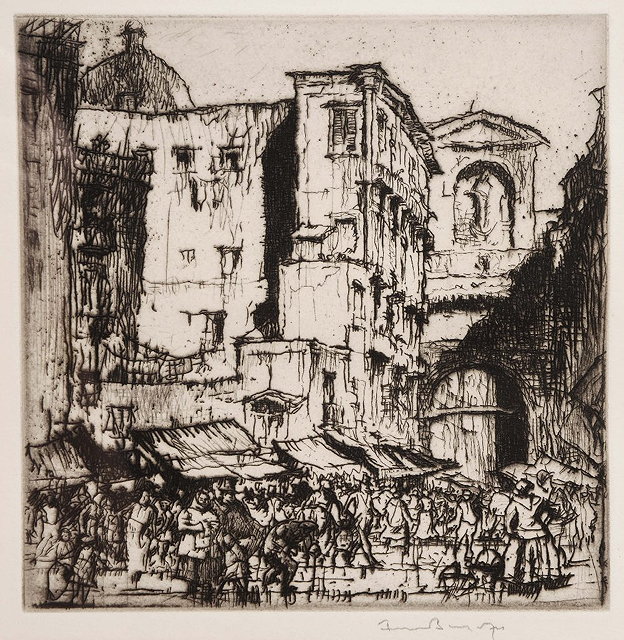 Appraisal: Frank Brangwyn British - Busy town scene signed in pencil