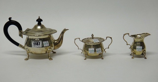 Appraisal: A silver three piece tea set comprising a teapot a