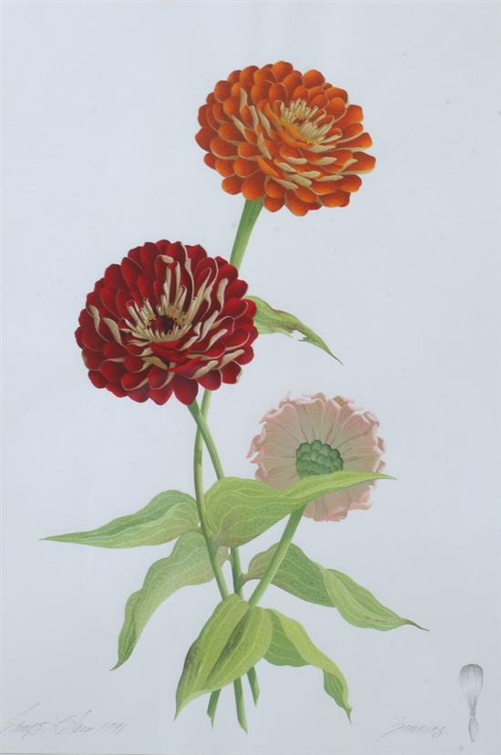 Appraisal: JAMES LINTON SAIN American b ZINNIAS signed and dated Watercolor