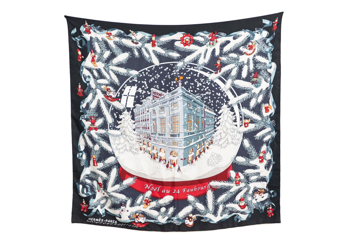 Appraisal: HERMES NOEL AU FAUBOURG CHRISTMAS SCARF Hermes Noel Au Faubourg