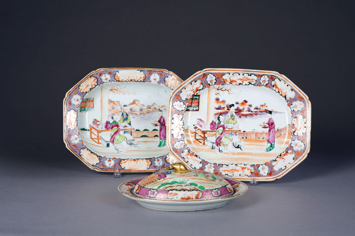 Appraisal: THREE CHINESE EXPORT PORCELAIN MANDARIN DECORATED TABLEWARES THIRD-QUARTER EIGHTEENTH CENTURY