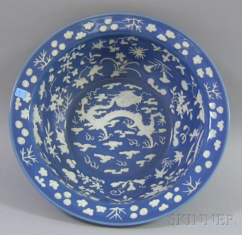 Appraisal: Chinese Blue and White Dragon and Floral Decorated Porcelain Wash