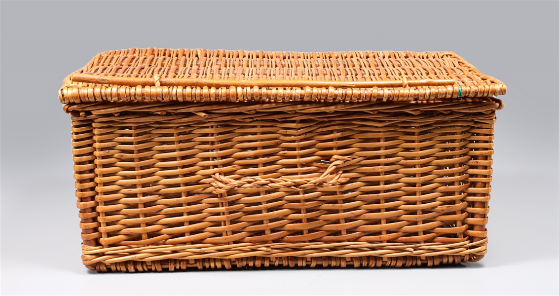 Appraisal: Vintage wicker suitcase basket with locking rod light age wear