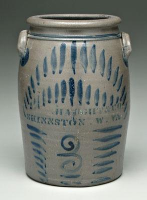 Appraisal: West Virginia three-gallon jar salt glazed stoneware with blue stenciled