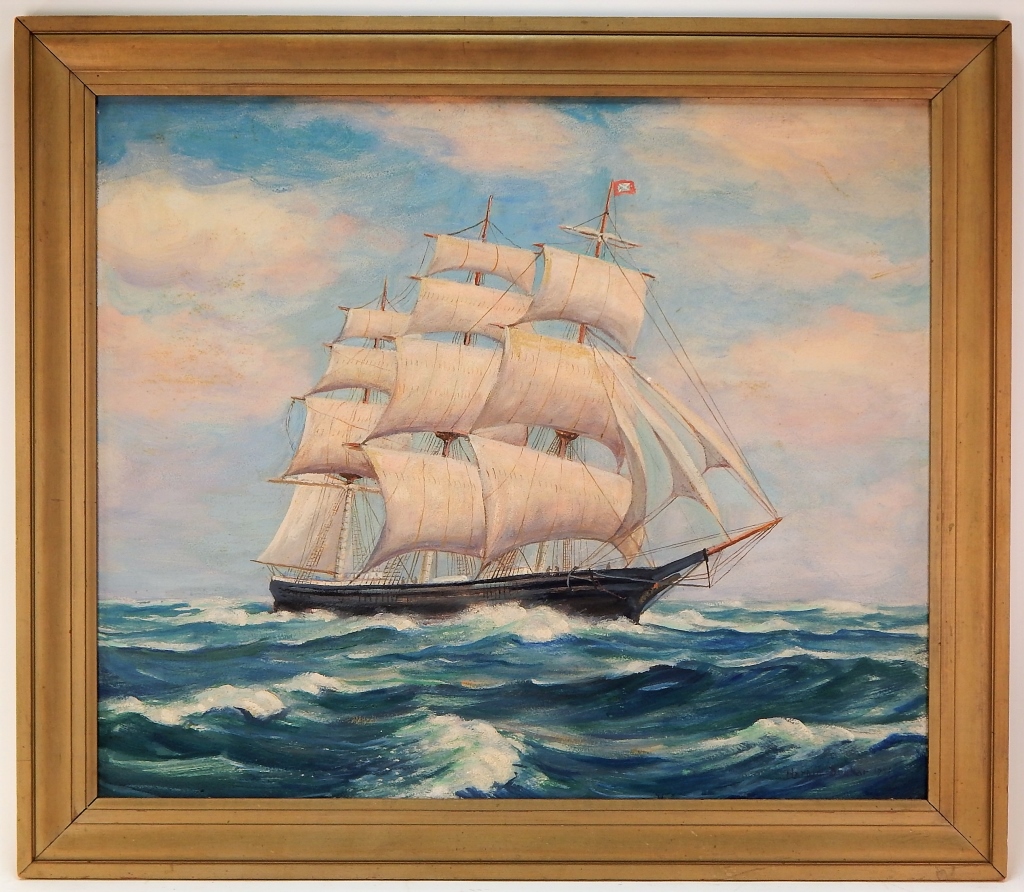 Appraisal: HAROLD DUNBAR MARITIME SAILING VESSEL PAINTING Massachusetts - Naturalist seascape