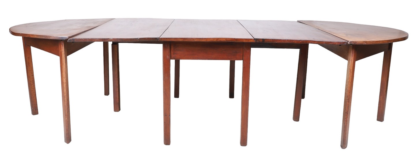 Appraisal: Mahogany -part drop leaf banquet table pinned and nailed construction