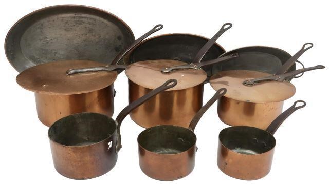 Appraisal: lot of French copper kitchenware th c including graduated saucepans