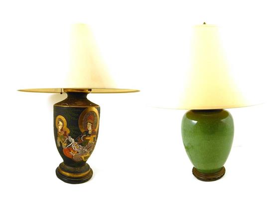 Appraisal: ASIAN Pair of Chinese vases converted into electrified lamps the