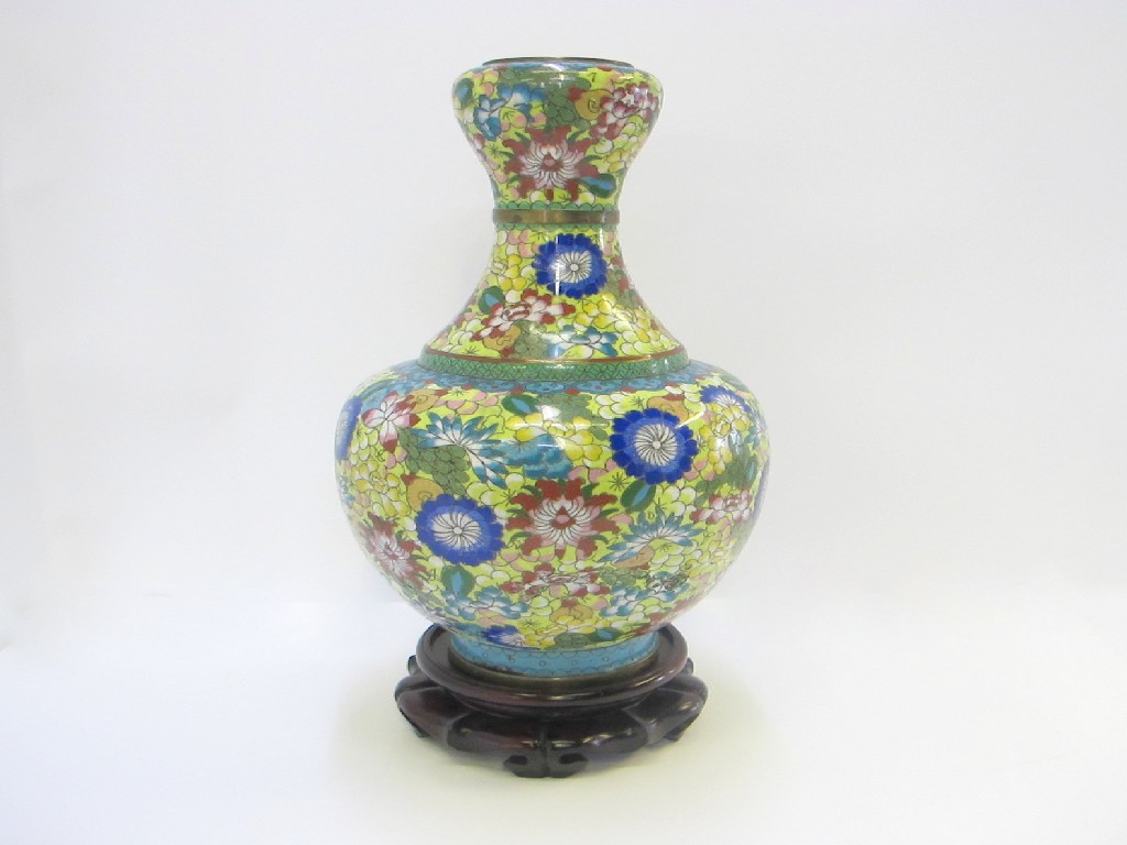 Appraisal: Chinese cloisonne vase and hardwood stand