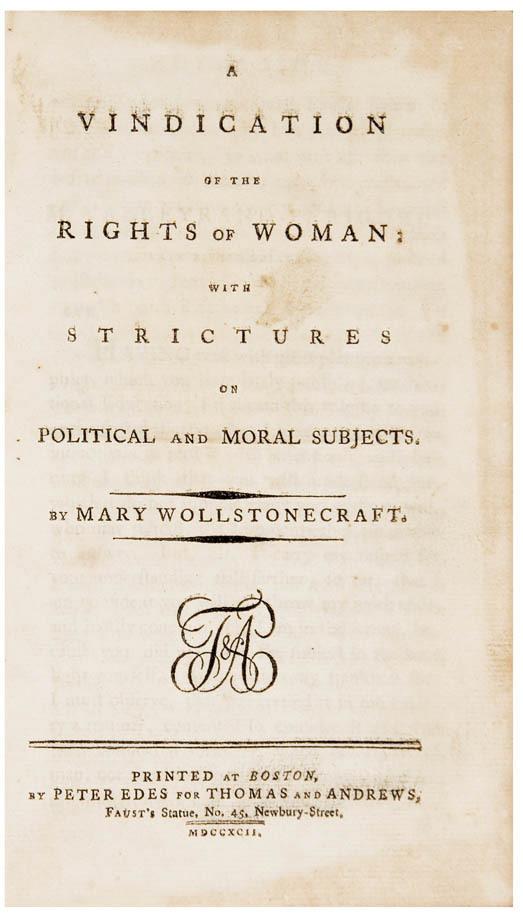 Appraisal: WOLLSTONECRAFT Mary A Vindication of the Rights of Woman with