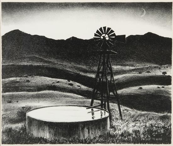 Appraisal: Hurd Peter Am - Lithograph of a windmill surrounded by