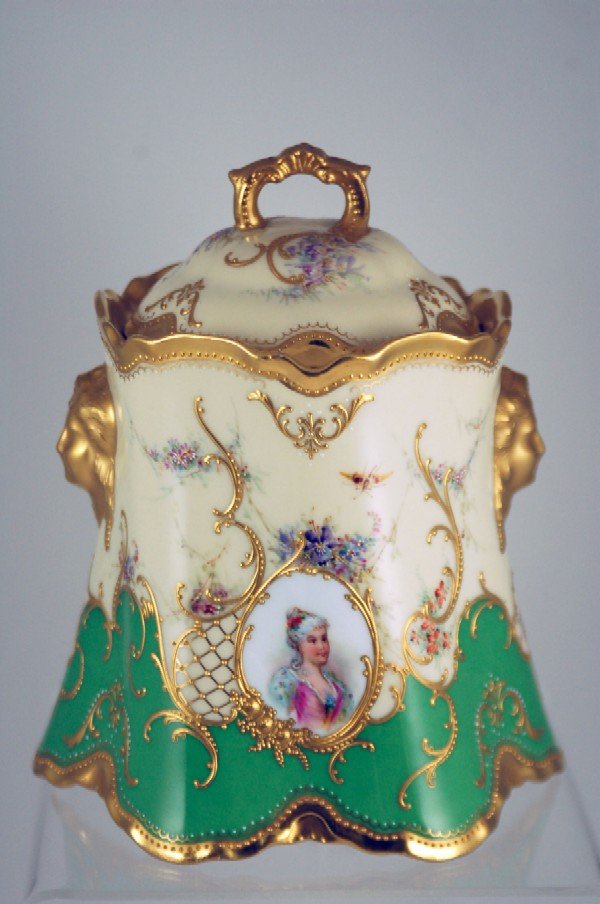 Appraisal: Dresden covered biscuit jar scalloped sides having cream and gold