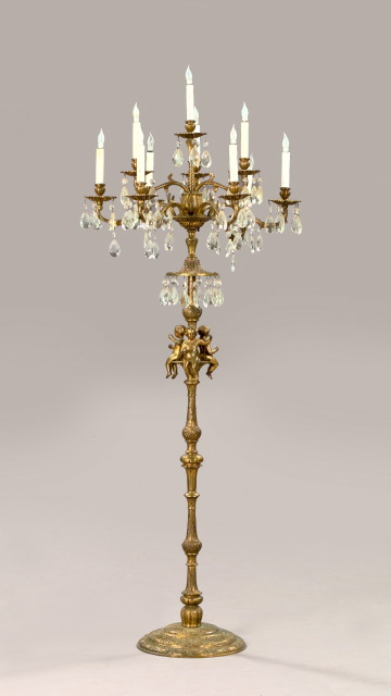 Appraisal: French Gilt-Brass and Cut Glass Tiered Ten-Light Floor Candelabrum second