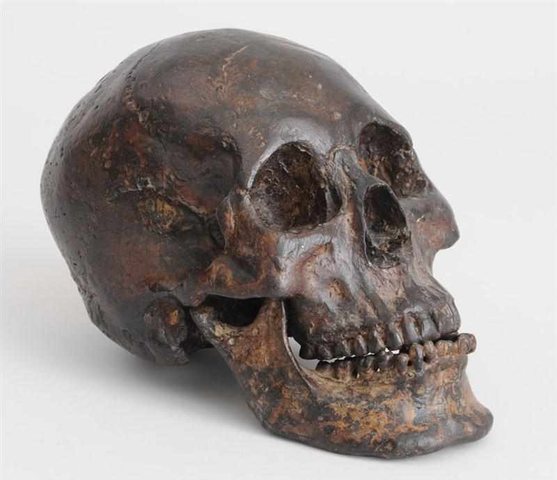 Appraisal: MODEL OF A BRONZE SKULL With separate lower jaw x