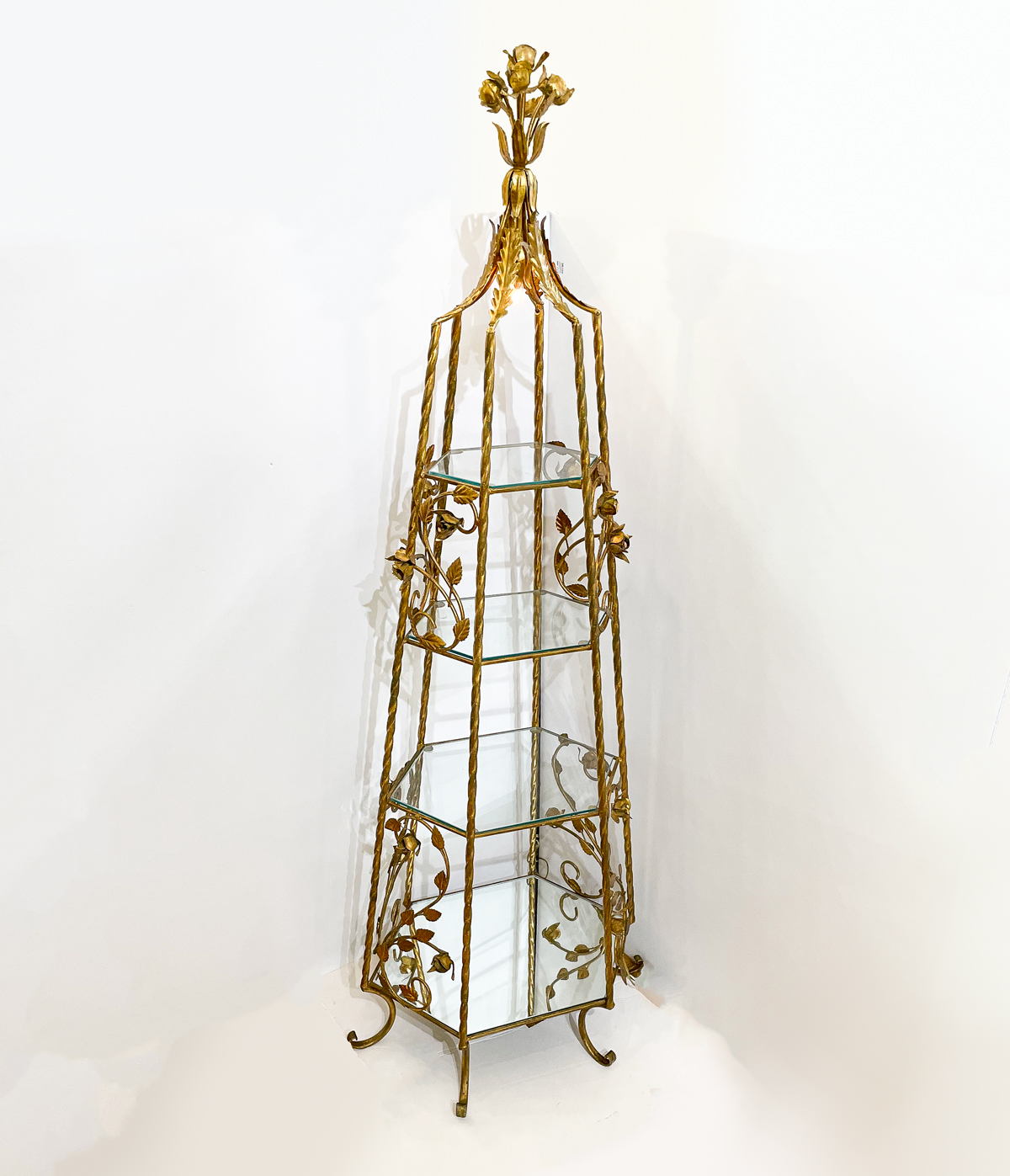 Appraisal: ITALIAN GILT METAL GLASS ETAGERE Single light Italian Gilt display