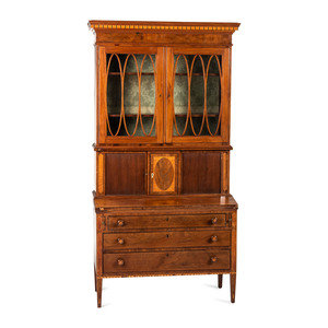 Appraisal: A Federal Inlaid Mahogany and Tambour-Front Desk-and-Bookcase likely New Hampshire