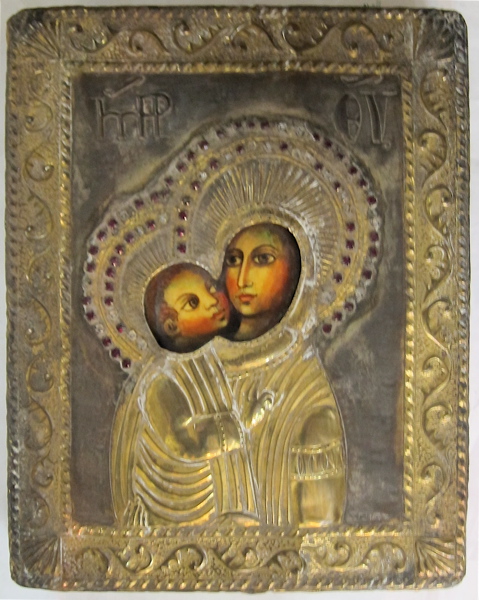 Appraisal: MOTHER OF GOD ICON WITH BRASS RIZA late th early