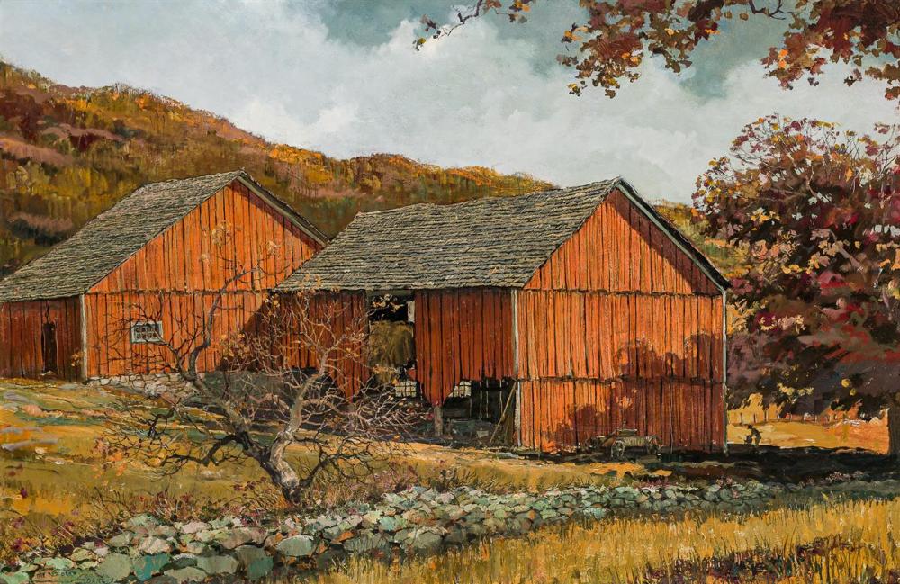 Appraisal: ERIC SLOANE American - The Red Barn oil on masonite