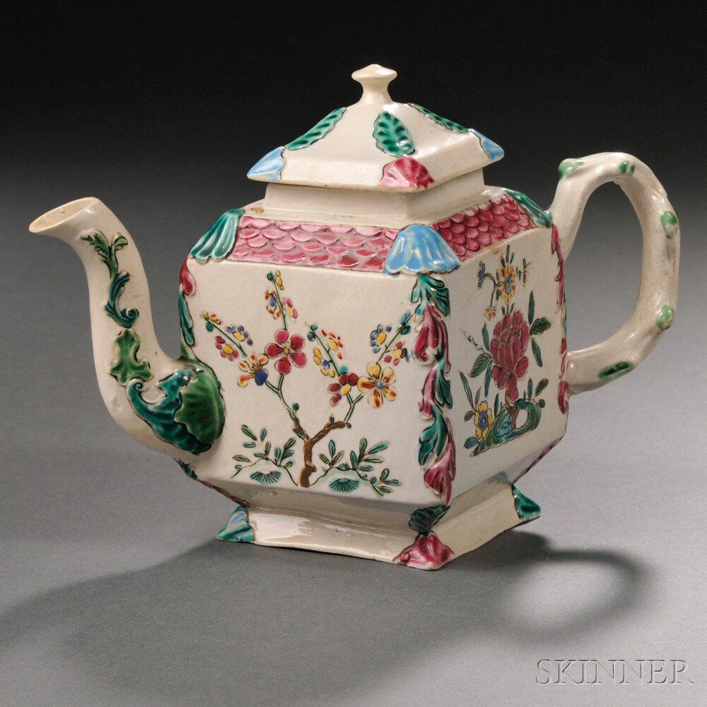 Appraisal: Staffordshire Enameled Salt-glazed Stoneware Teapot and Cover England c diamond