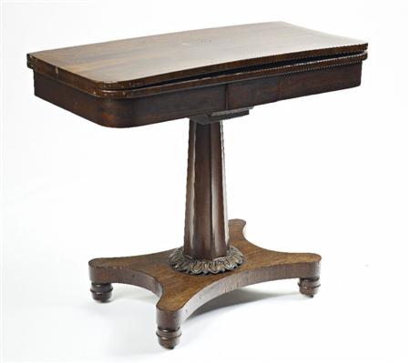 Appraisal: WILLIAM IV ROSEWOOD CARD TABLE CIRCA the rounded rectangular foldover