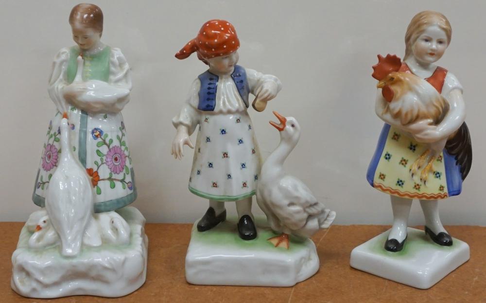 Appraisal: Three Herend Porcelain Figures of Children with Fowl H in