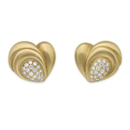 Appraisal: Pair of Gold and Diamond Heart Earclips Vahe Nalthchayan Estimate