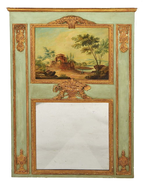 Appraisal: A TH CENTURY FRENCH PAINTED AND GILT MIRROR with inset