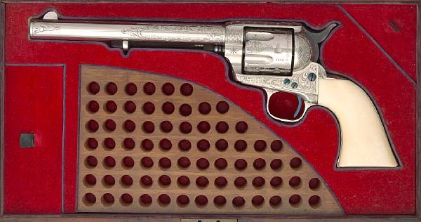 Appraisal: A cased and engraved presentation Colt Frontier Six Shooter single