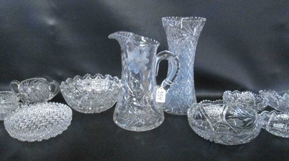 Appraisal: EIGHTEEN PIECES CRYSTAL TABLEWARE including pitcher vase relish dishes small