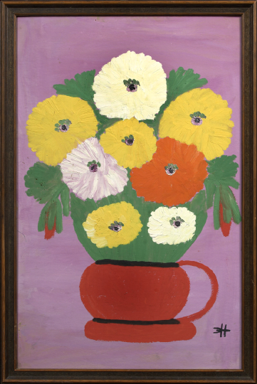 Appraisal: Clementine Hunter American Louisiana - Zinnias in a Red Pot