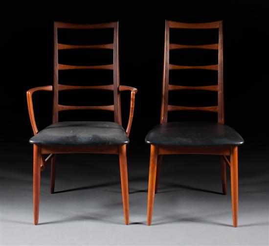 Appraisal: Set of six Koefoeds-Hornslet teakwood vinyl upholstered ladder-back dining chairs