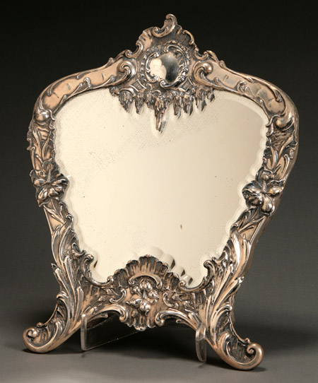 Appraisal: Continental Rococo Style Embossed Silver-Mounted Strut Mirror Late th Century