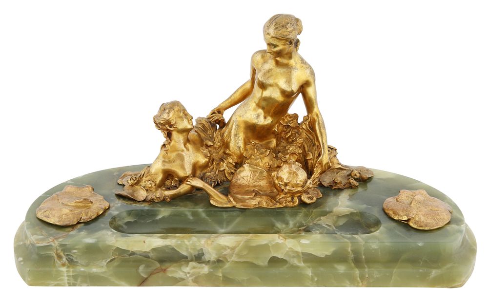 Appraisal: AN ONYX INKWELL WITH ORMOLU MOUNTS BY ALEXANDRE CLERGET FRENCH