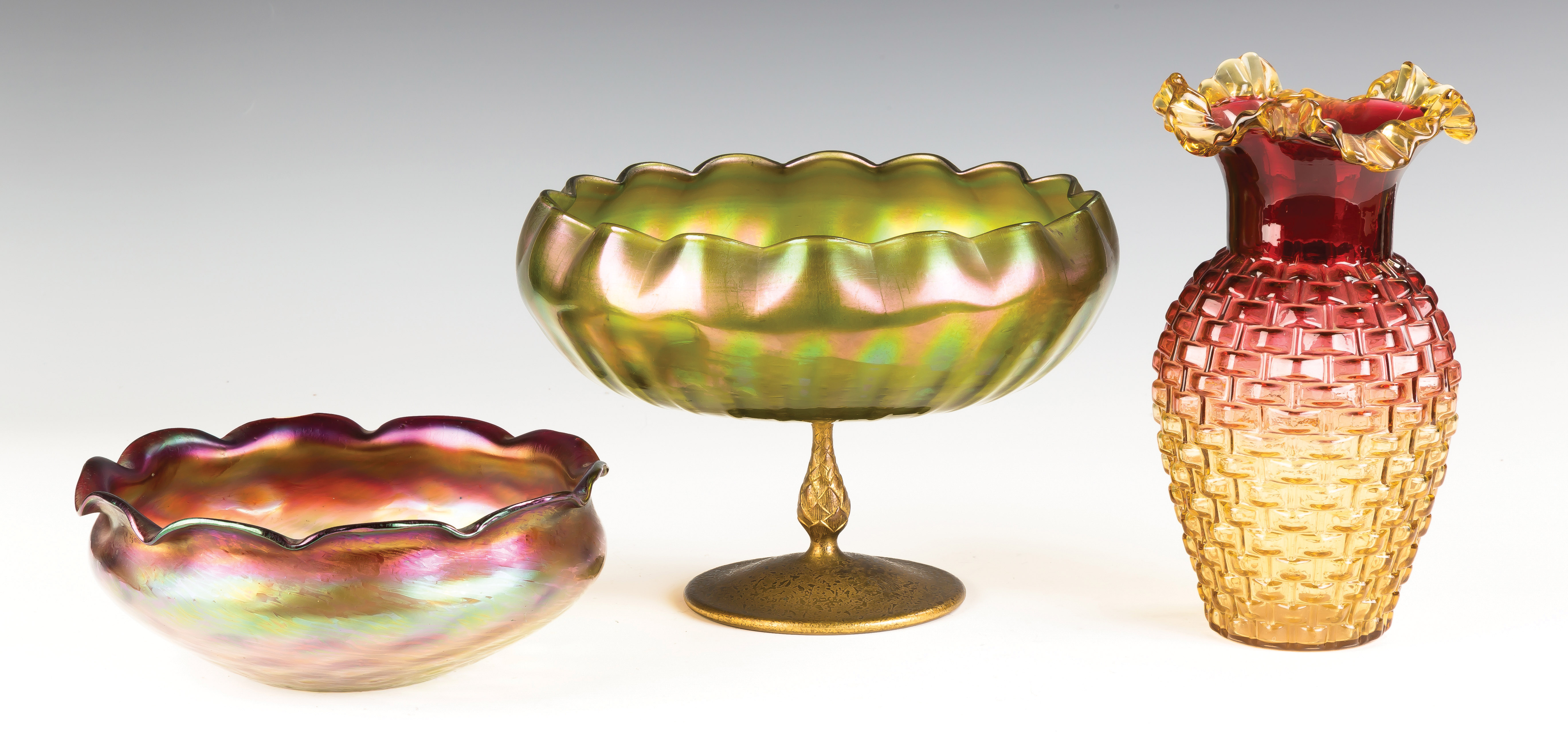 Appraisal: Two Austrian Bowls Early th century L - Iridescent bowl