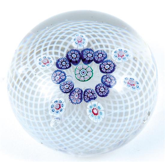 Appraisal: Saint Louis latticino paperweight th century center flower encircled by